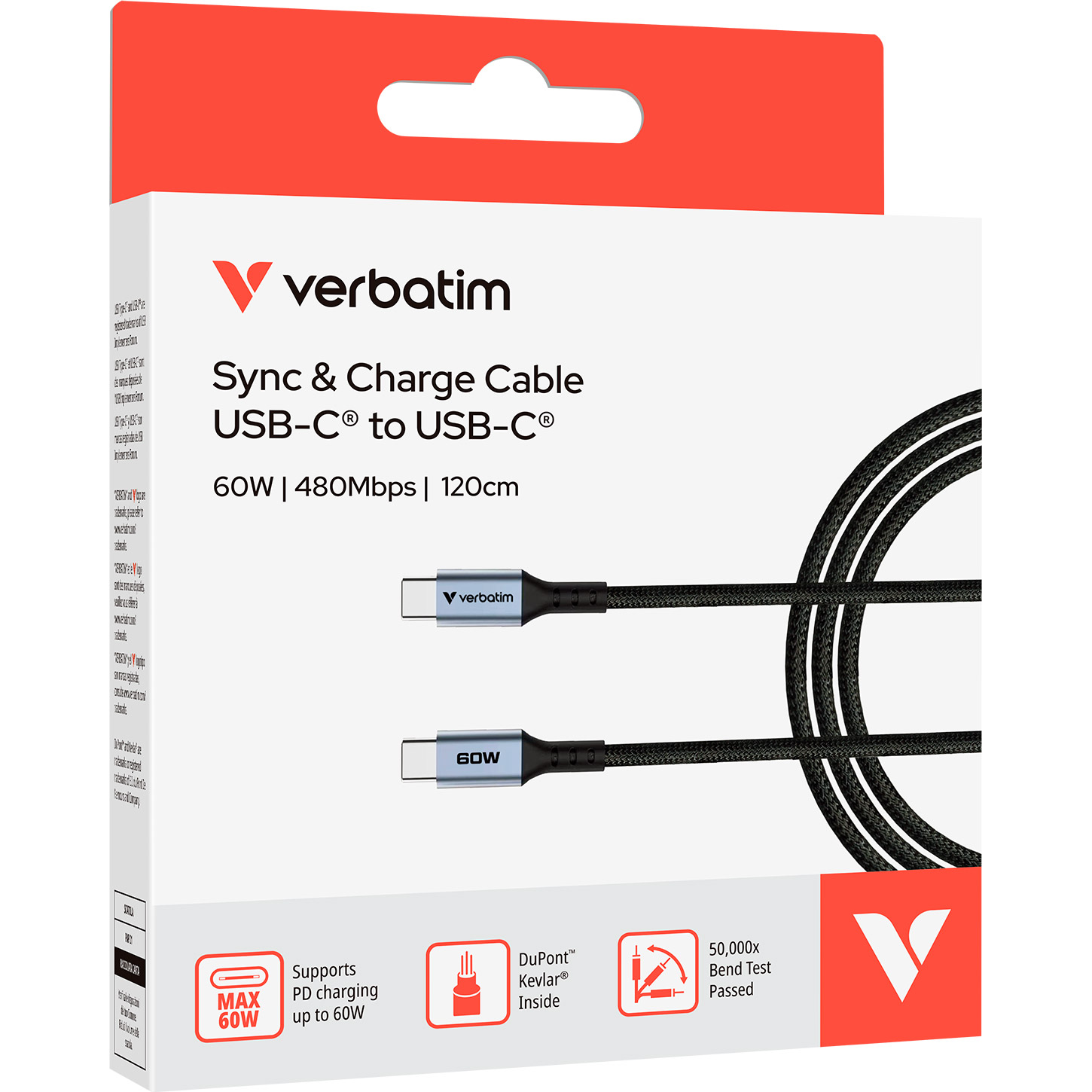 Кабель VERBATIM Sync & Charge Type-C to Type-C 60W 1.2м Black (31845)