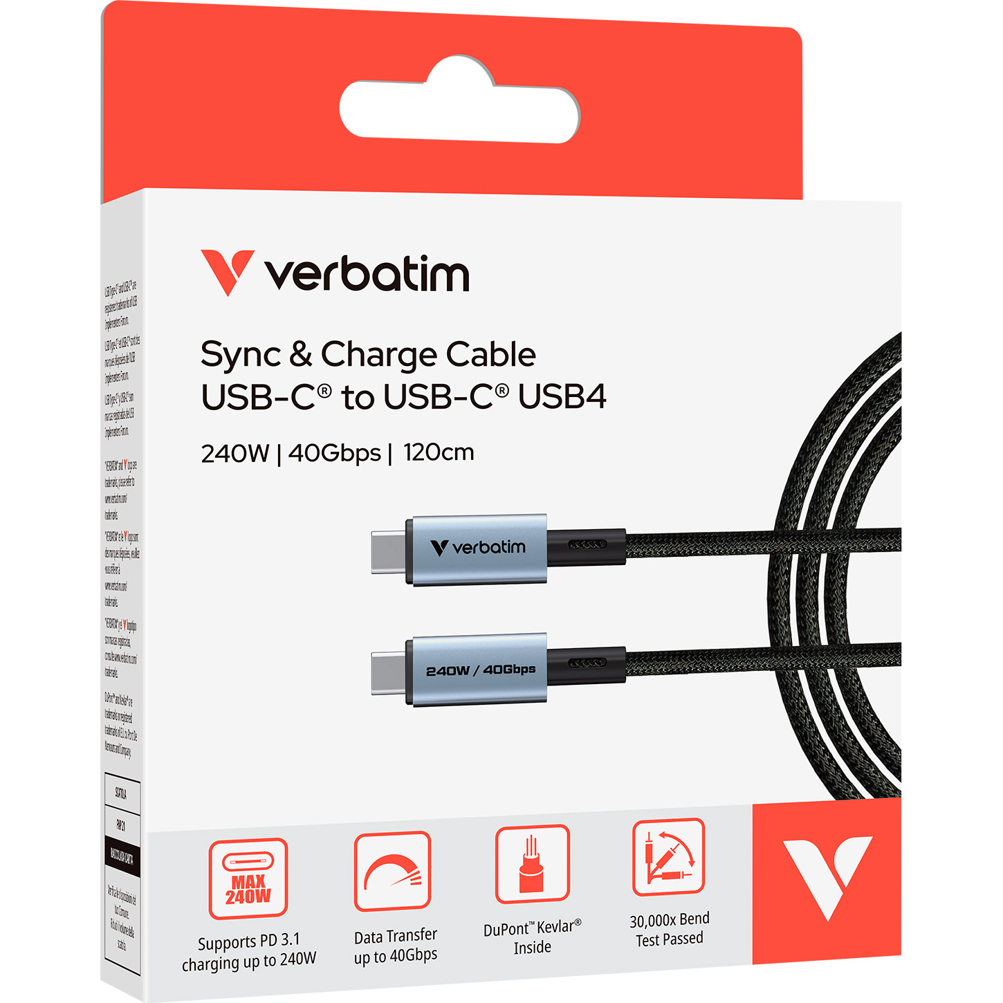 Кабель VERBATIM USB4.0 Sync & Charge Type-C to Type-C PD 240W 1.2м Black (31847)
