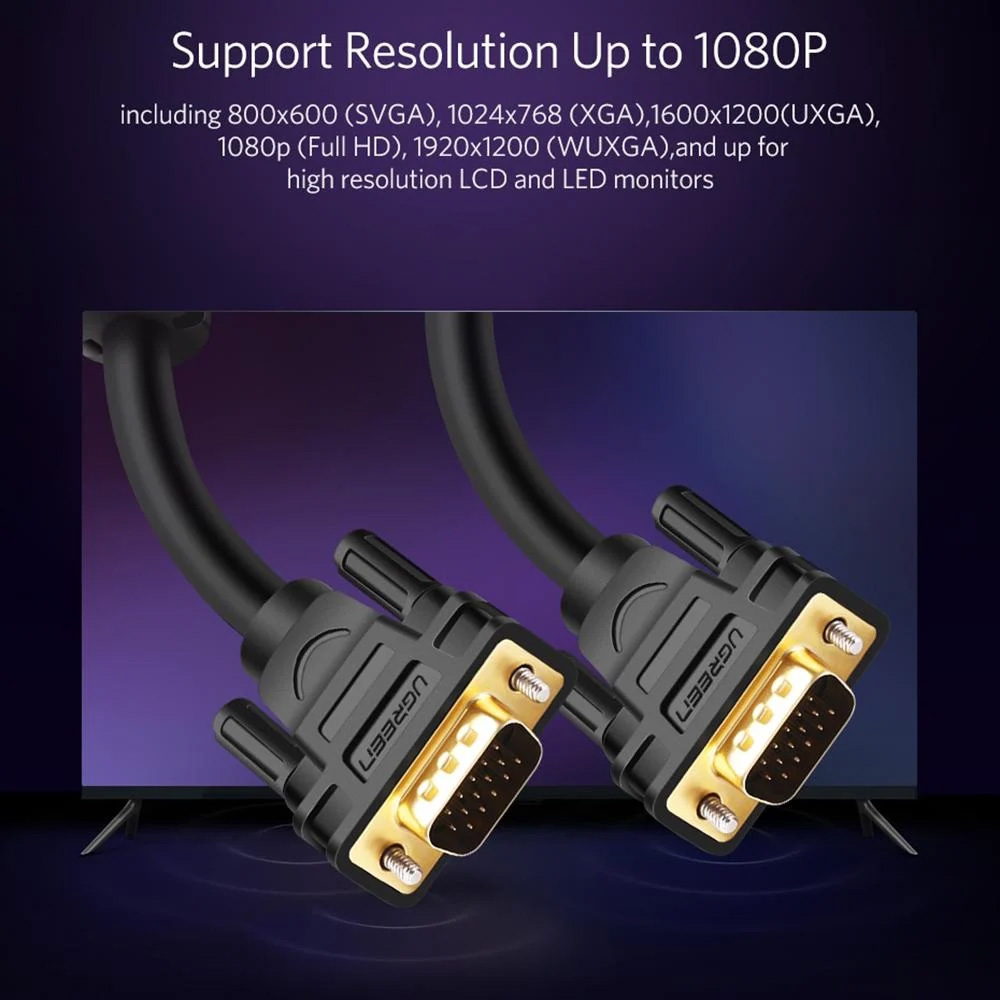 Кабель UGREEN VG101 1080P Male to Male Cable VGA 3м Black (11631)