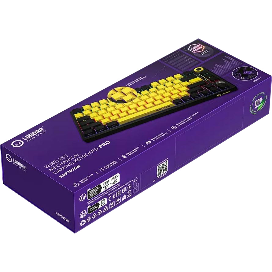 Клавіатура бездротова LORGAR KBP7075W Black/Yellow (LRG-KBP7075W-YL-US)
