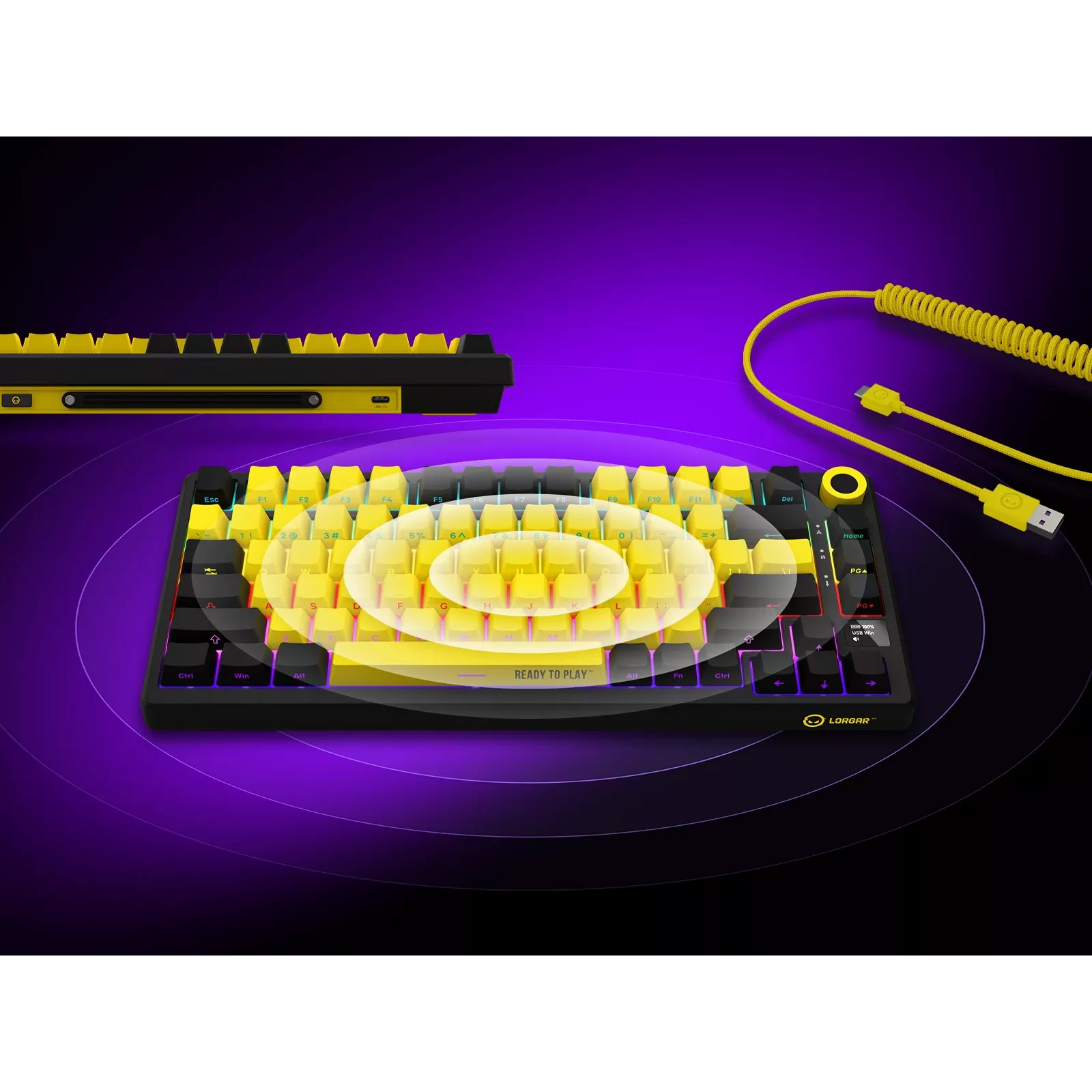 Клавіатура бездротова LORGAR KBP7075W Black/Yellow (LRG-KBP7075W-YL-US)