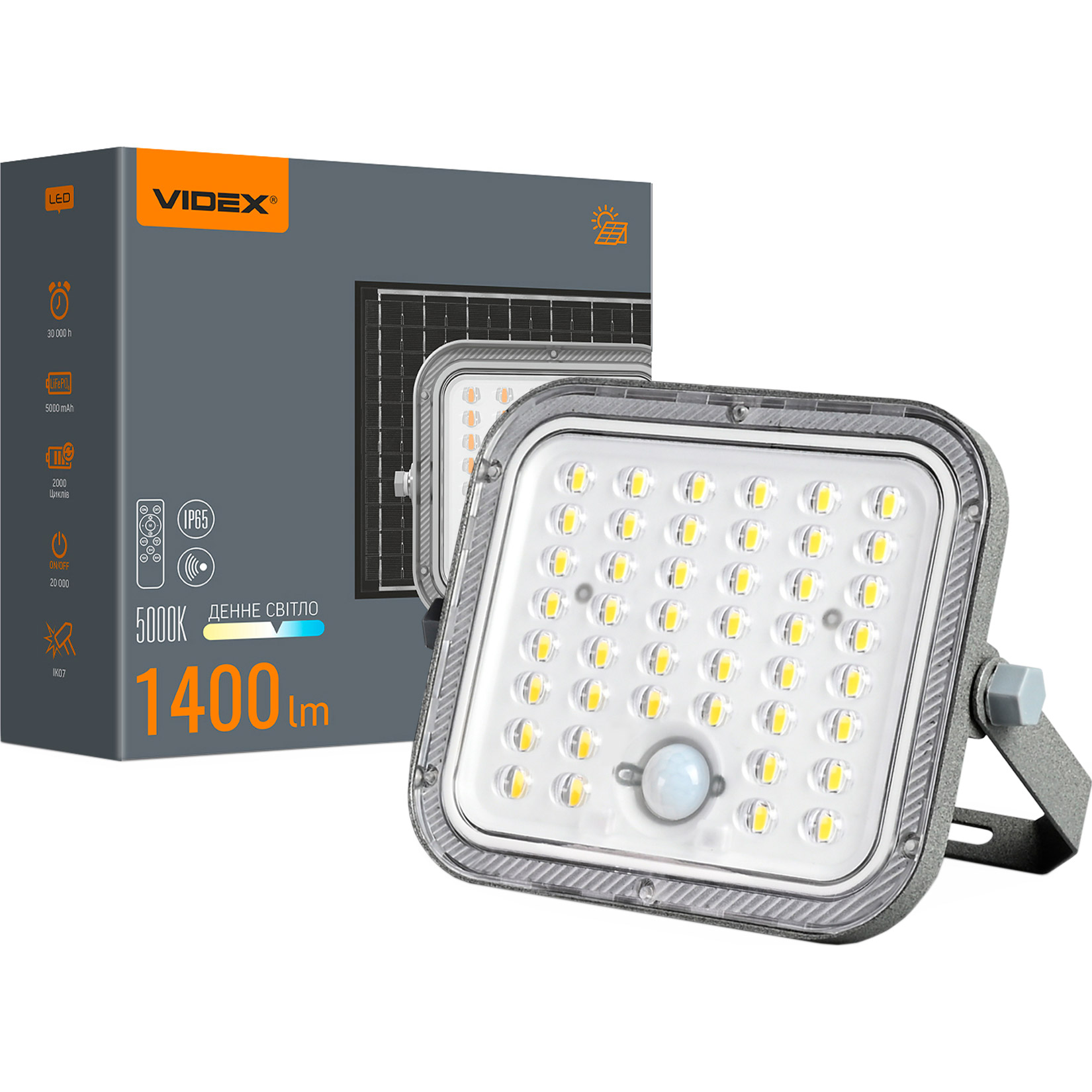 Прожектор LED на солнечной батарее с датчиком движения VIDEX VL-FSO4-205-S 5000K