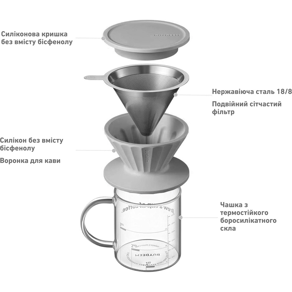 Чайник заварювальний для кави BUYDEEM CD1024 Ink Gray 0.3л