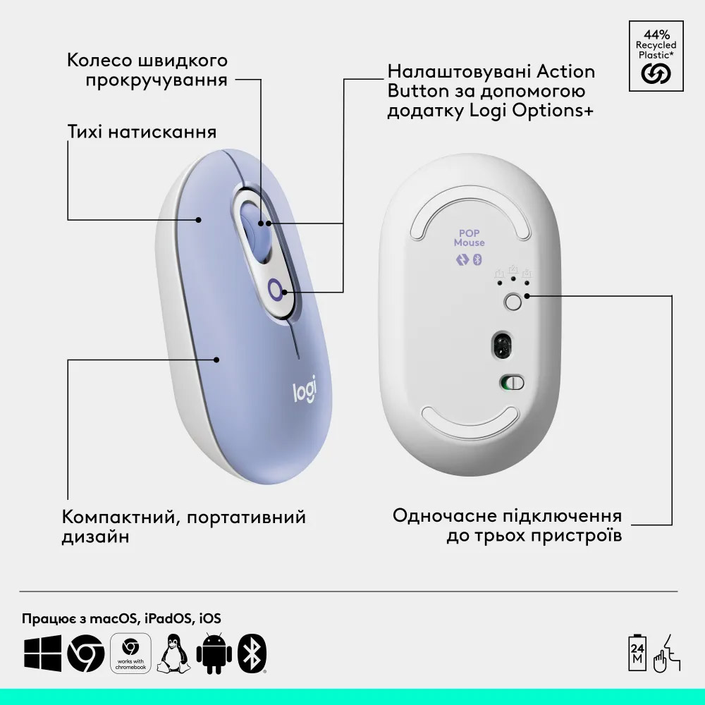 Комплект бездротовий LOGITECH Pop Icon Combo Lilac (920-013078)