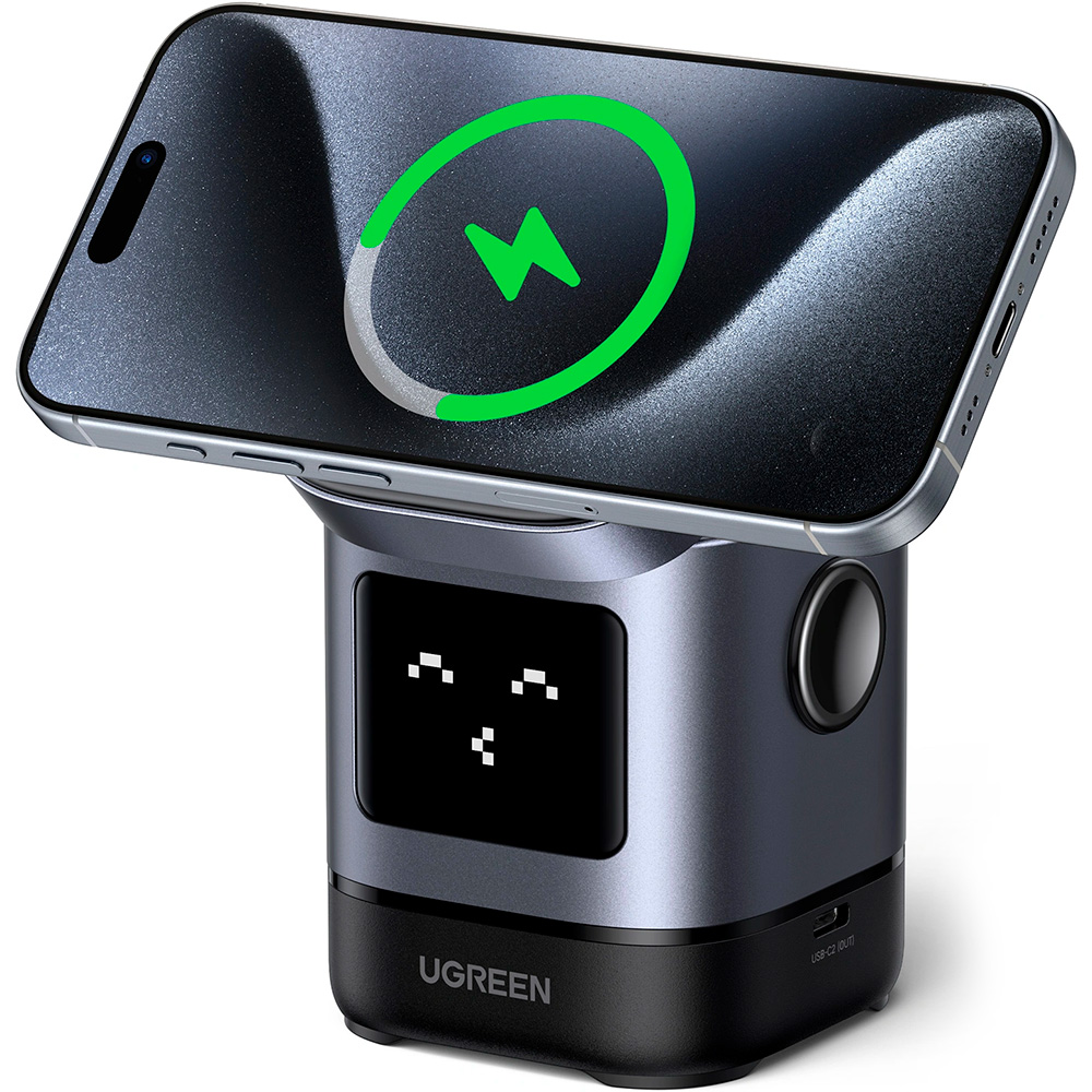 Бездротовий зарядний пристрій UGREEN W709 Uno 2-in-1 Magnetic Wireless Charger 15W Gray (45775)