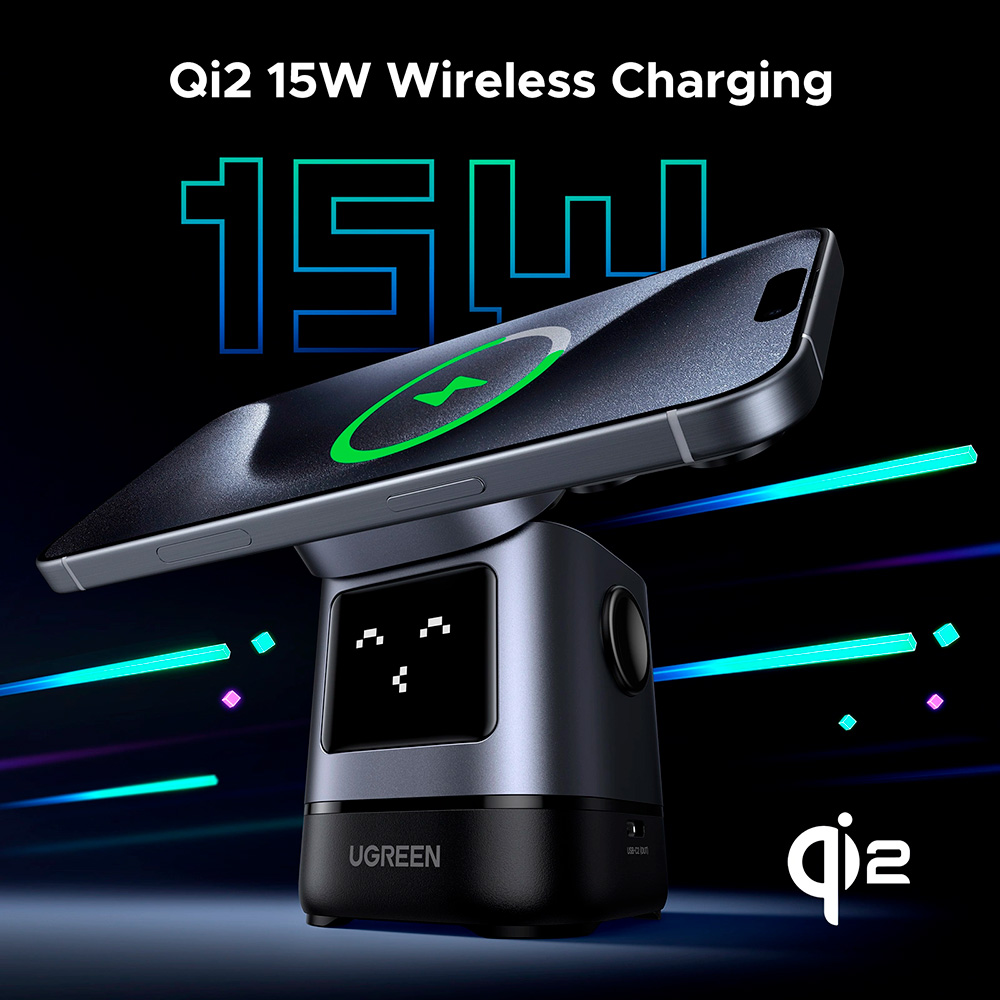 Бездротовий зарядний пристрій UGREEN W709 Uno 2-in-1 Magnetic Wireless Charger 15W Gray (45775)