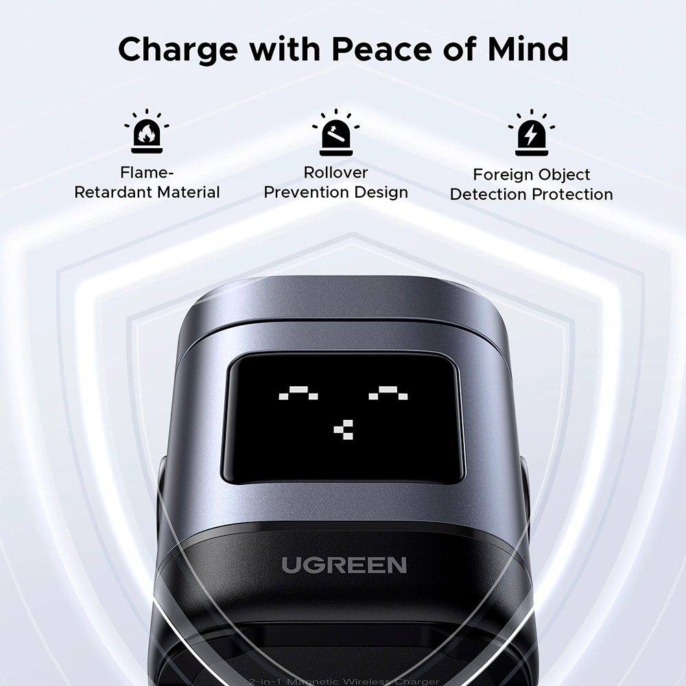 Бездротовий зарядний пристрій UGREEN W709 Uno 2-in-1 Magnetic Wireless Charger 15W Gray (45775)