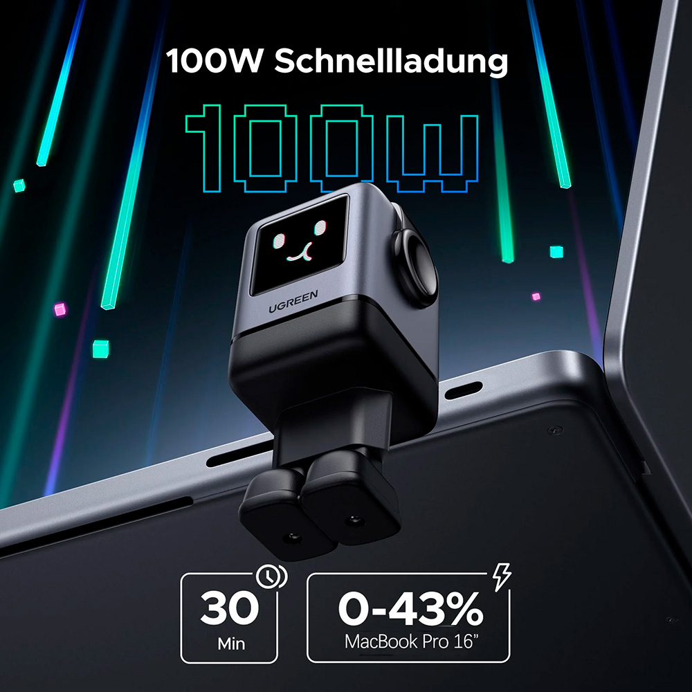 Зарядное устройство UGREEN X688 Uno 100W 1xUSB-A, 3xUSB-C Robot GaN Fast Charger Gray (45515B)