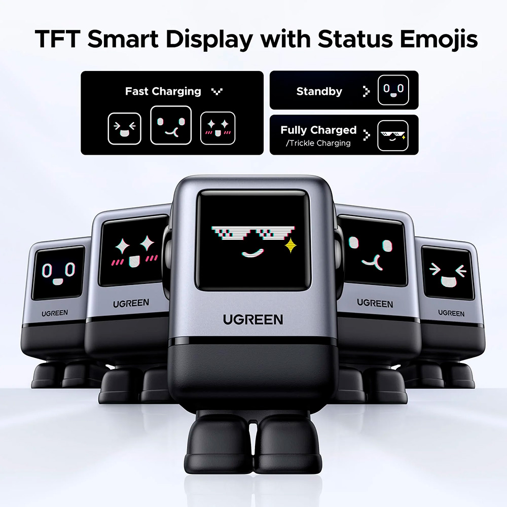 Зарядное устройство UGREEN X688 Uno 100W 1xUSB-A, 3xUSB-C Robot GaN Fast Charger Gray (45515B)