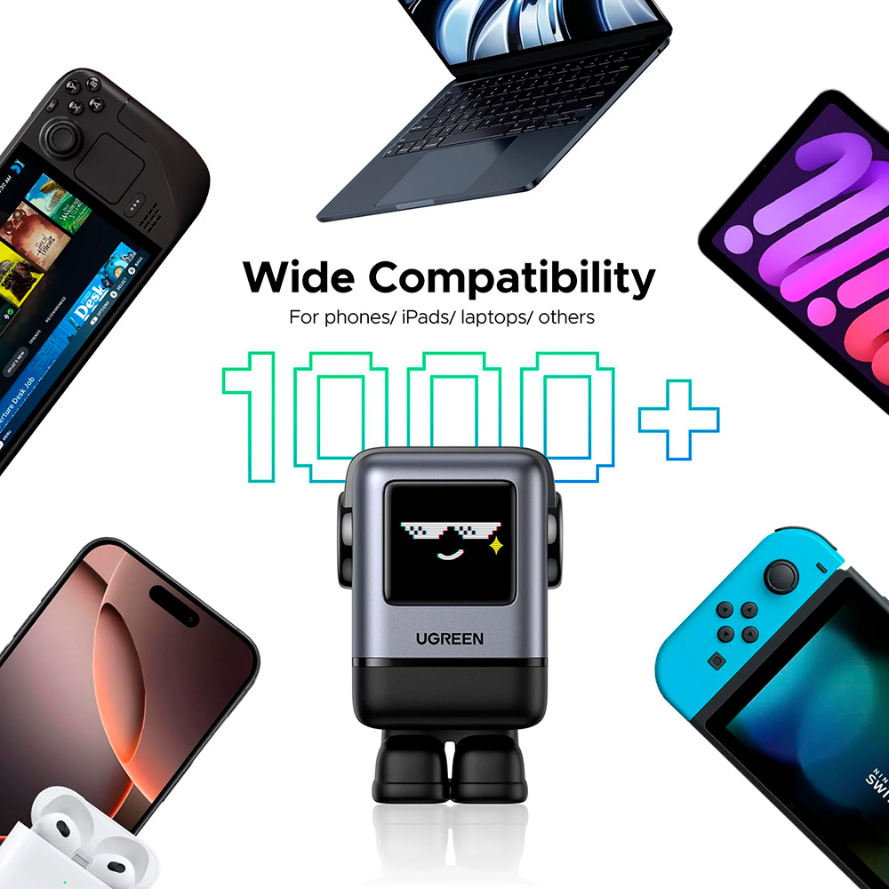 Зарядное устройство UGREEN X688 Uno 100W 1xUSB-A, 3xUSB-C Robot GaN Fast Charger Gray (45515B)