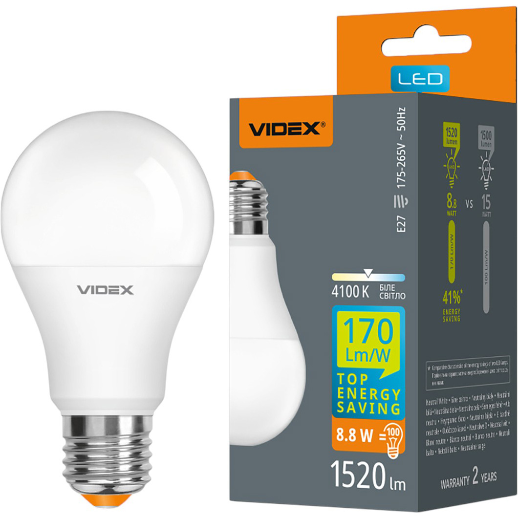 Лампочка LED VIDEX A60 E27 8.8W 4100K 220V (VL-A60H-88274)