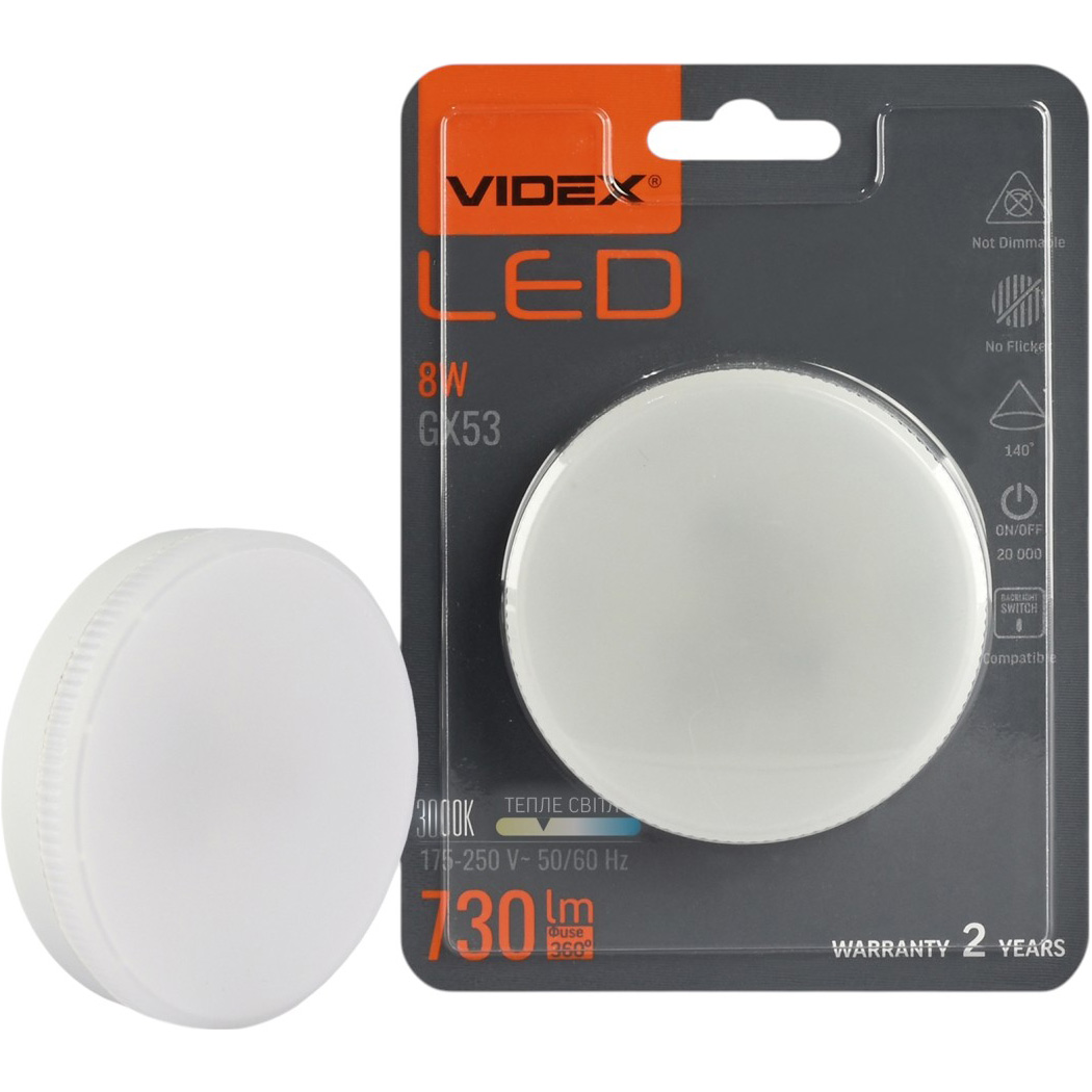 Лампочка LED VIDEX GX53 GX53 8W 3000K 220V (VL-GX53-08533)