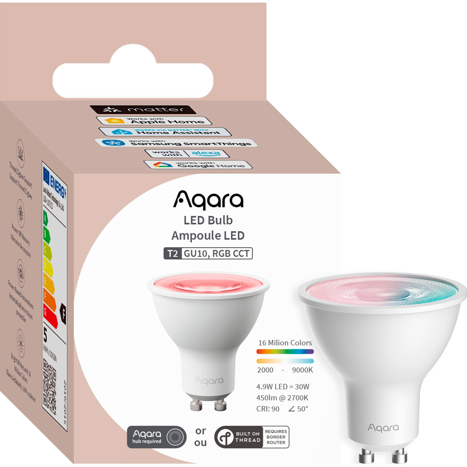 Розумна лампа AQARA T2 Multicolor GU10 4.9W 2000-9000K (LB-L03D)