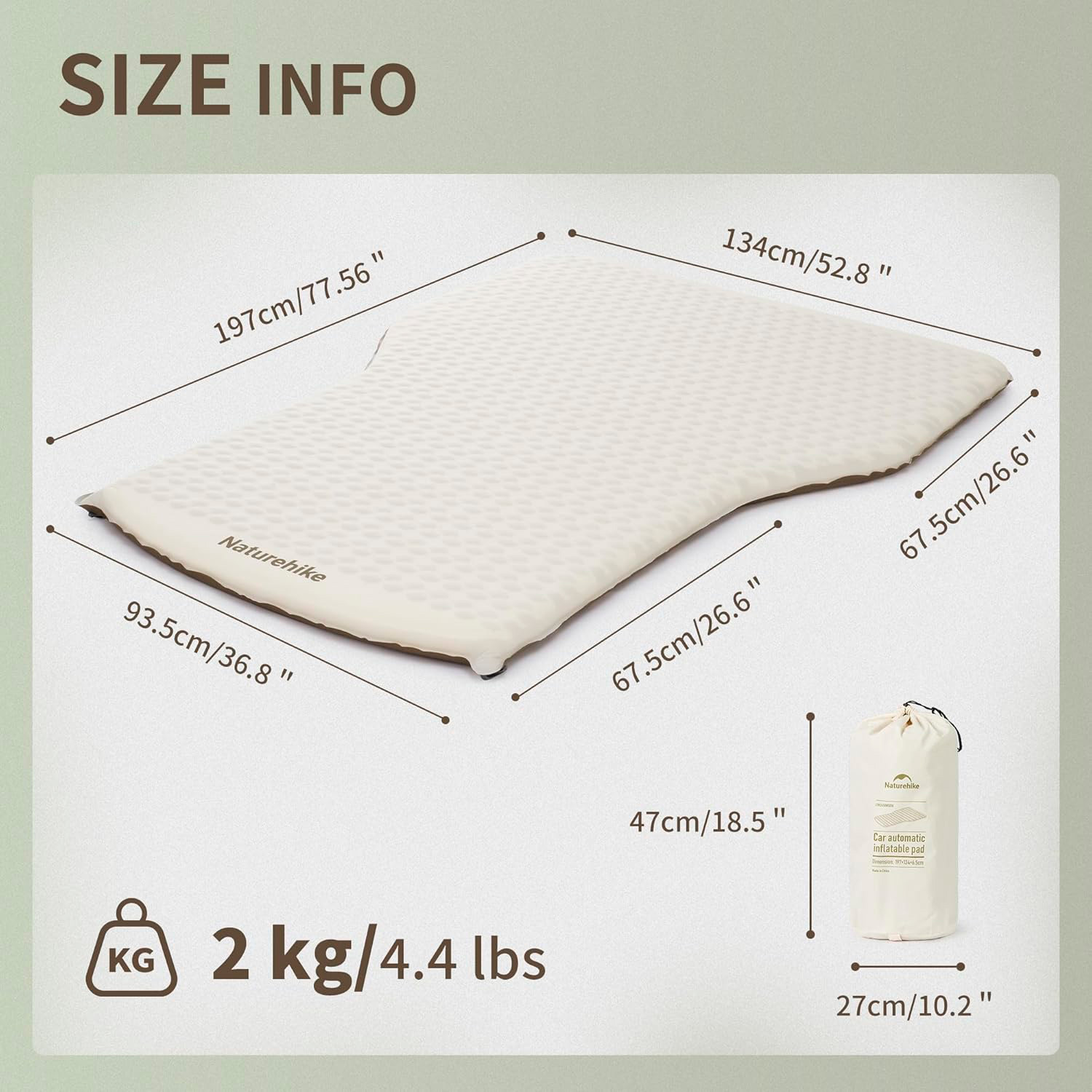 Надувний матрац для автомобіля NATUREHIKE CNK2450WS010 197x134 Beige (6976507663328)