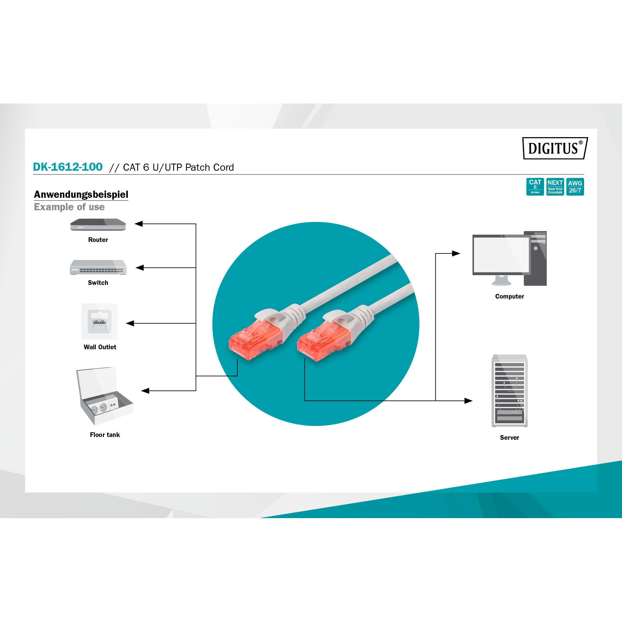 Патч-корд DIGITUS U/UTP Cat.6 CCA 10м Gray (DK-1612-100)