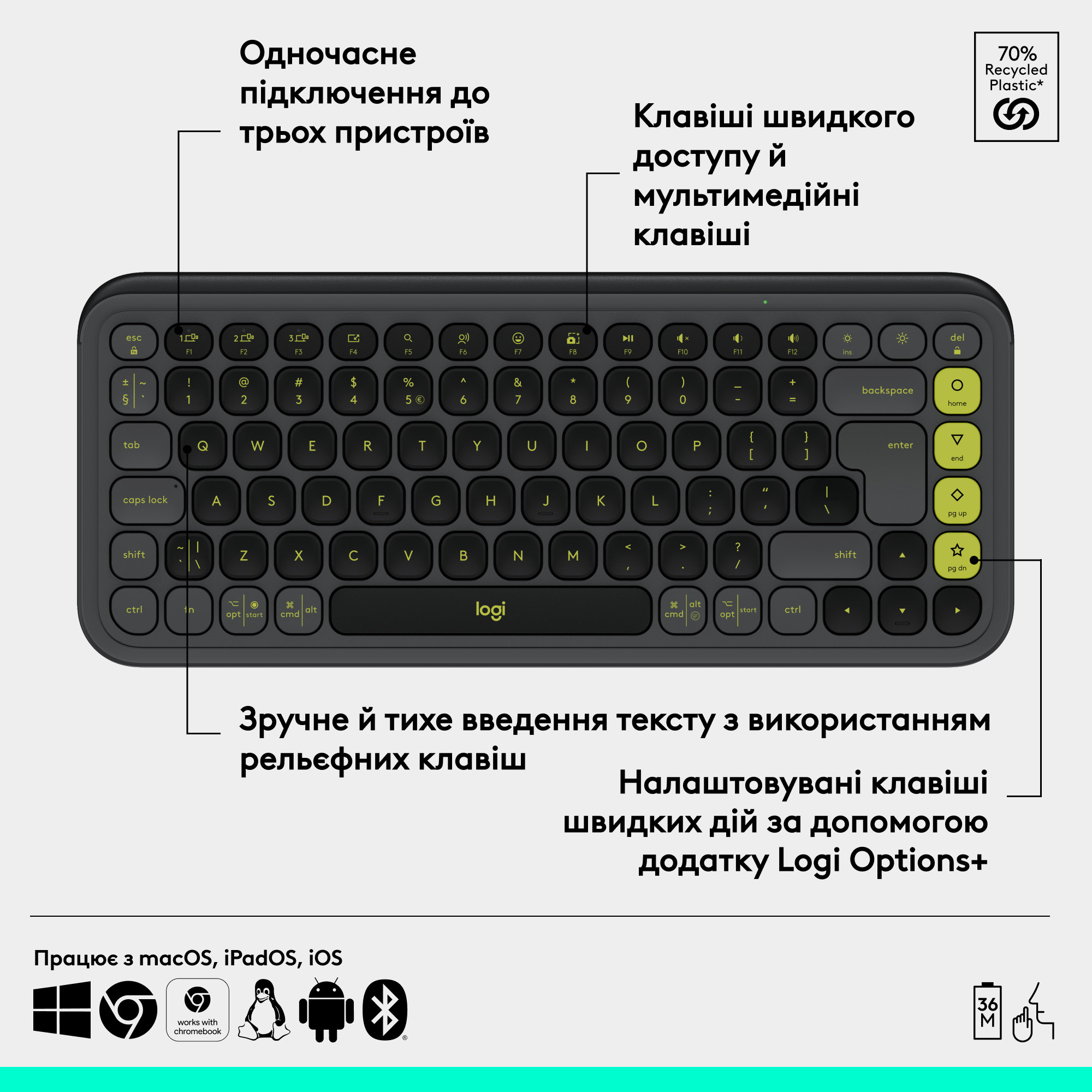 Клавіатура бездротова LOGITECH Pop Icon Keys Graphite (920-013157)