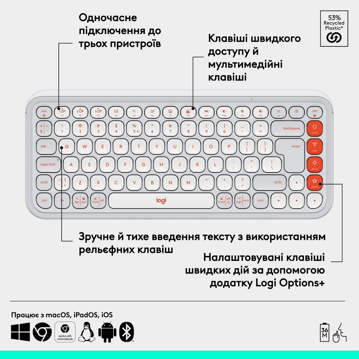 Клавіатура бездротова LOGITECH Pop Icon Keys Off-White (920-013072)