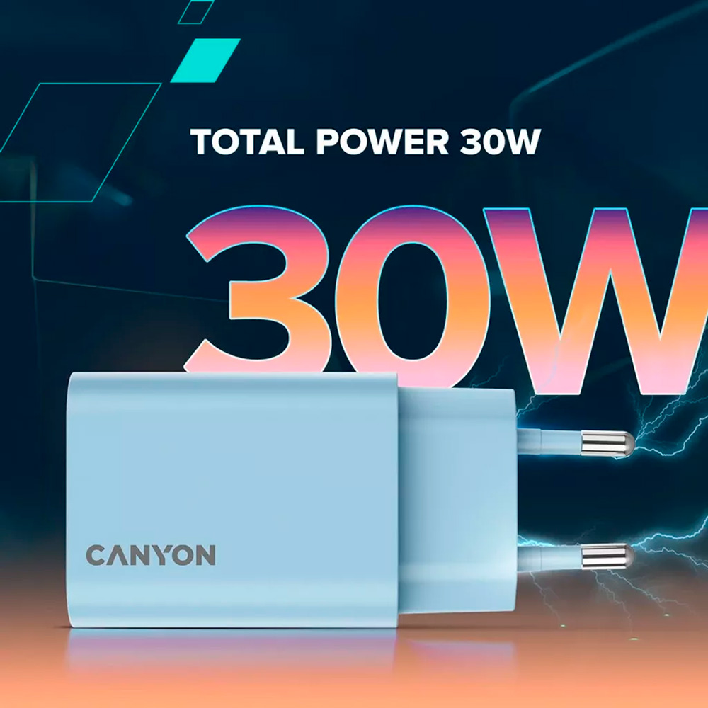 Зарядное устройство CANYON OnCharge 30CL 1xUSB-C 30W Blue (CNE-CHA30CLLBL)