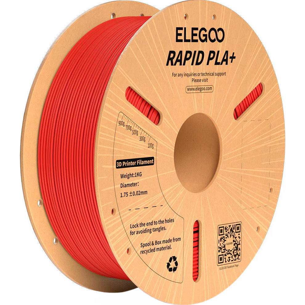 Пластик (філамент) для 3D принтера ELEGOO Rapid PLA Plus 1.75mm, 1кг, Red (50.203.0119)
