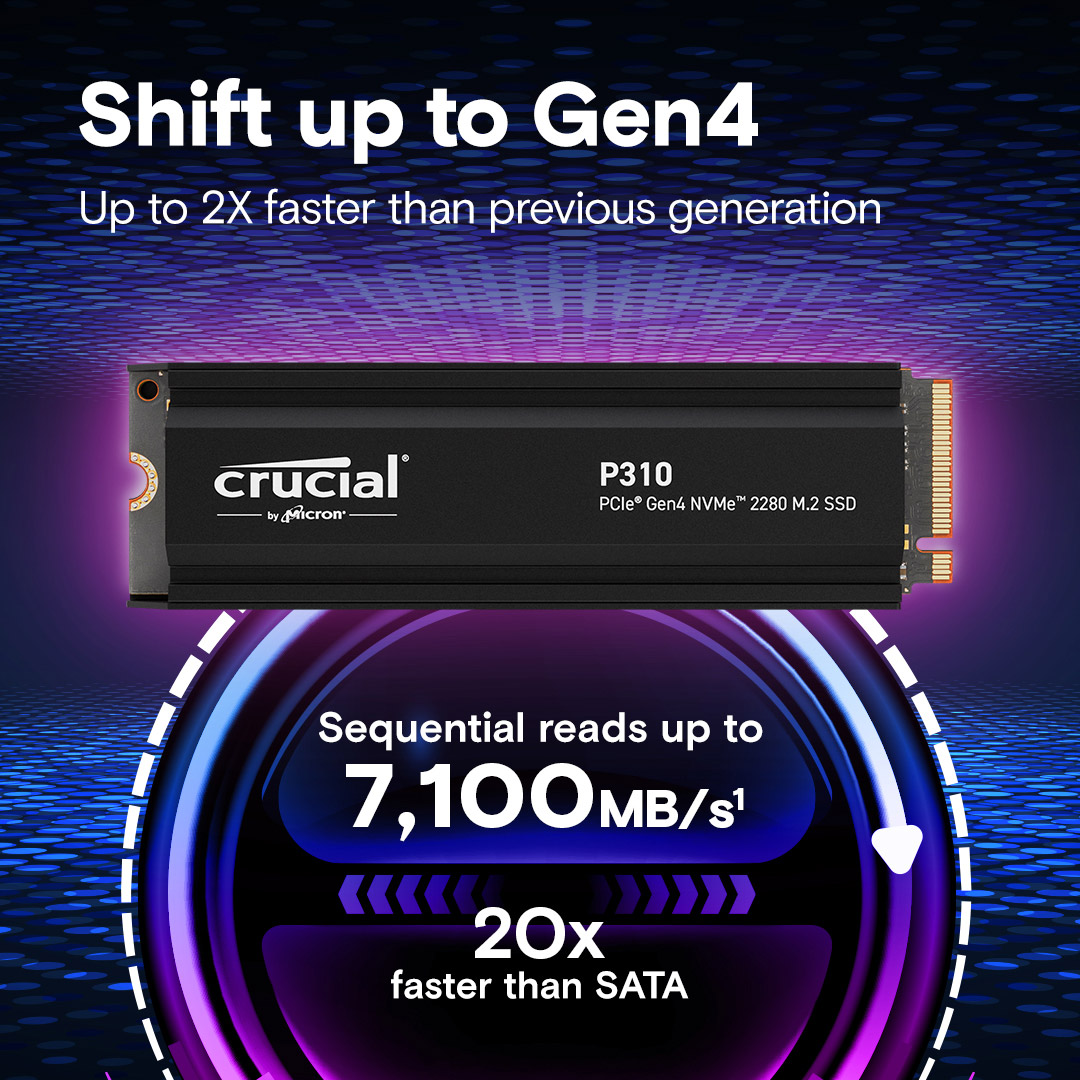 SSD диск CRUCIAL P310 w/heatsink 1TB M.2 NVMe (CT1000P310SSD5)