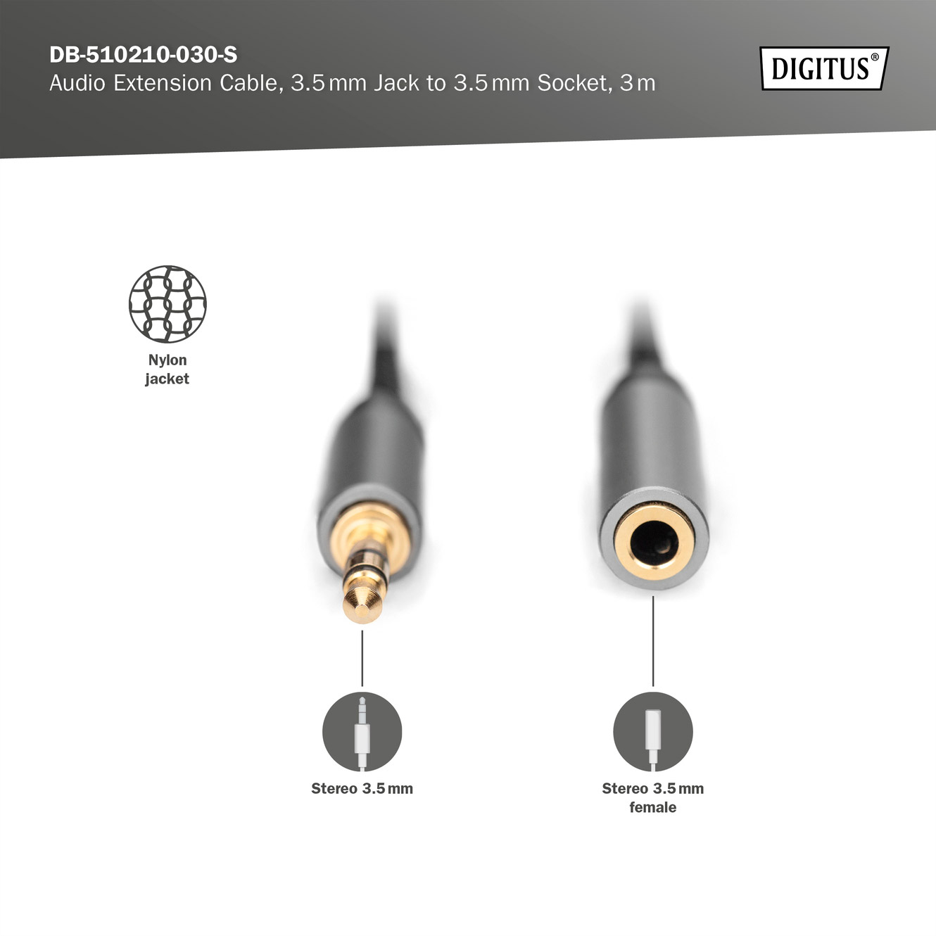 Кабель DIGITUS Audio Extension Cable mini-jack 3.5mm 3м Black (DB-510210-030-S)