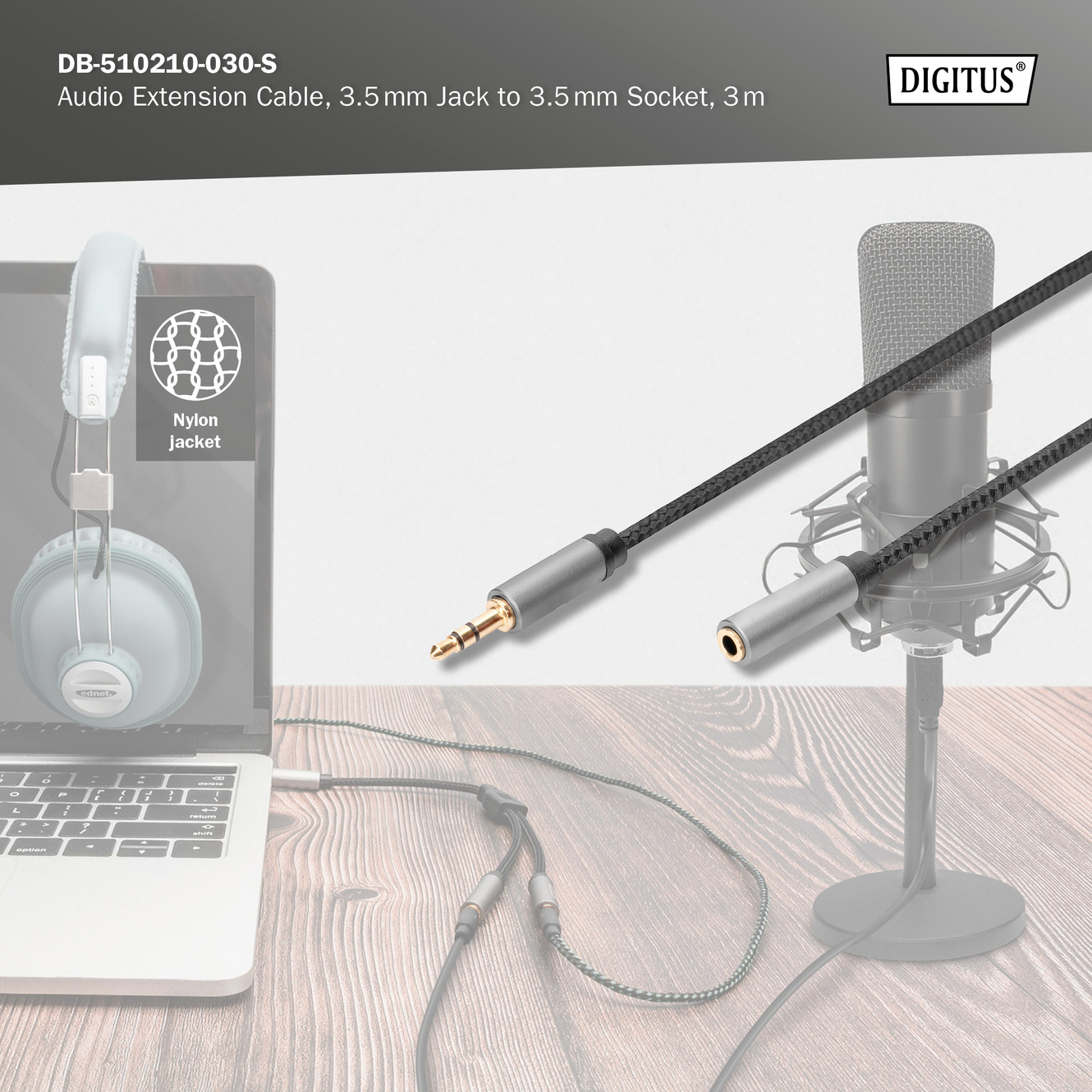 Кабель DIGITUS Audio Extension Cable mini-jack 3.5mm 3м Black (DB-510210-030-S)