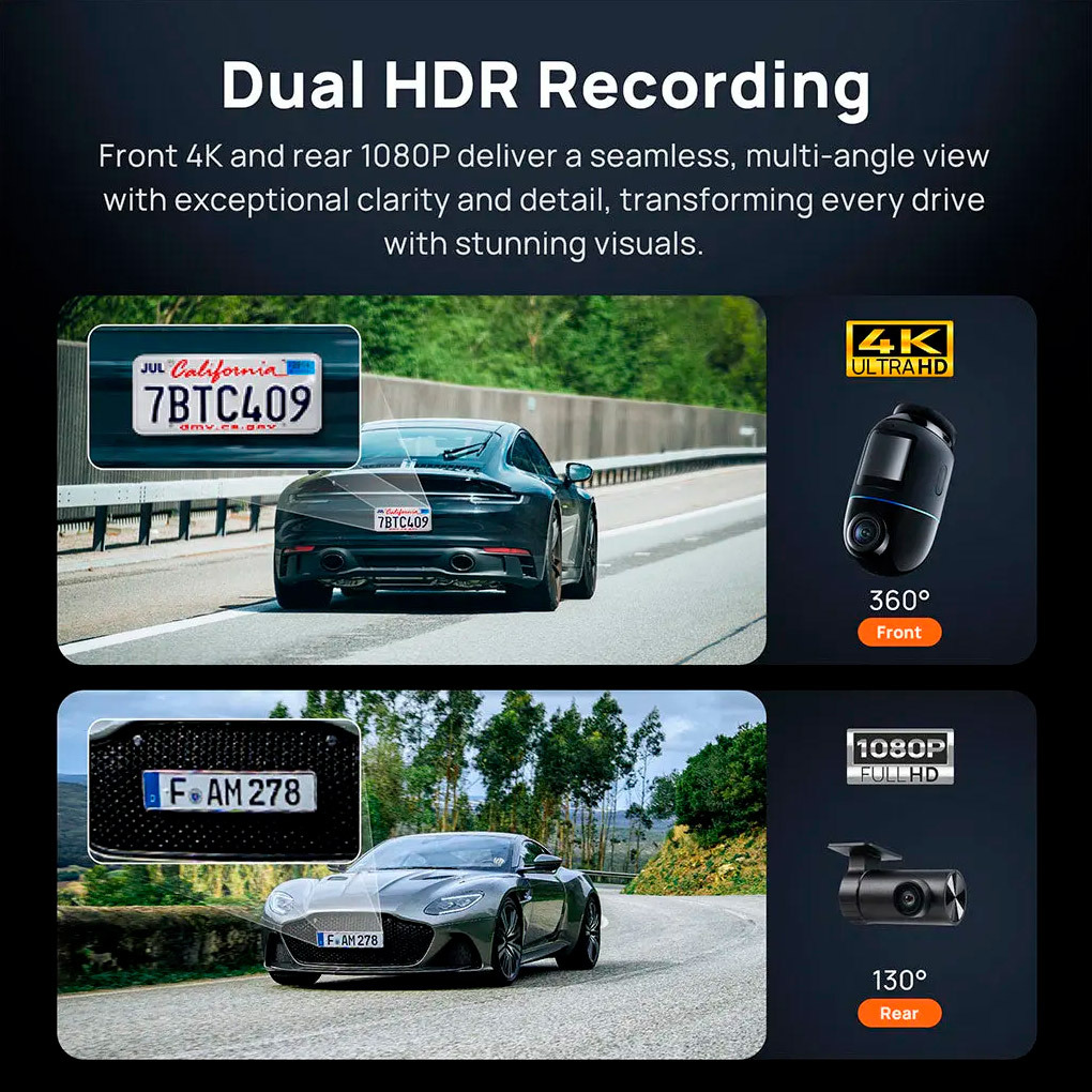 Автомобильный видеорегистратор с камерой заднего вида Xiaomi 70MAI Dash Cam 4K Omni X800 Black + Micro SD Card 128GB
