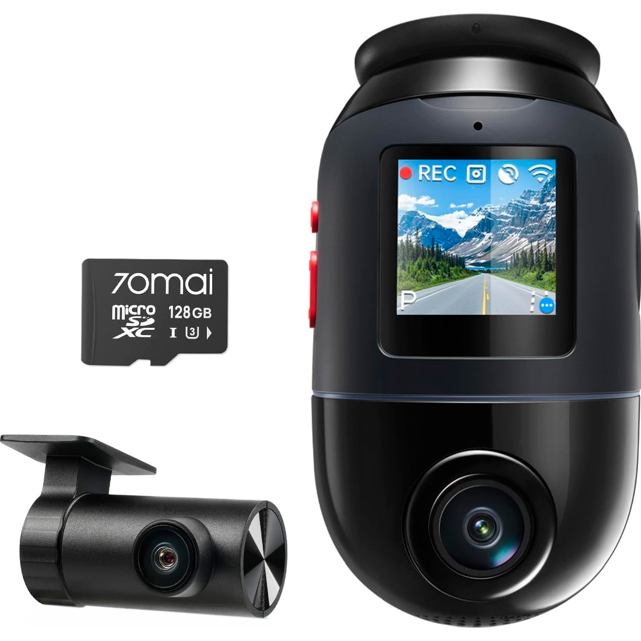 Автомобільний відеореєстратор з камерою заднього виду Xiaomi 70MAI Dash Cam 4K Omni X800 Black + RC14 Rear Camera + Card 128GB