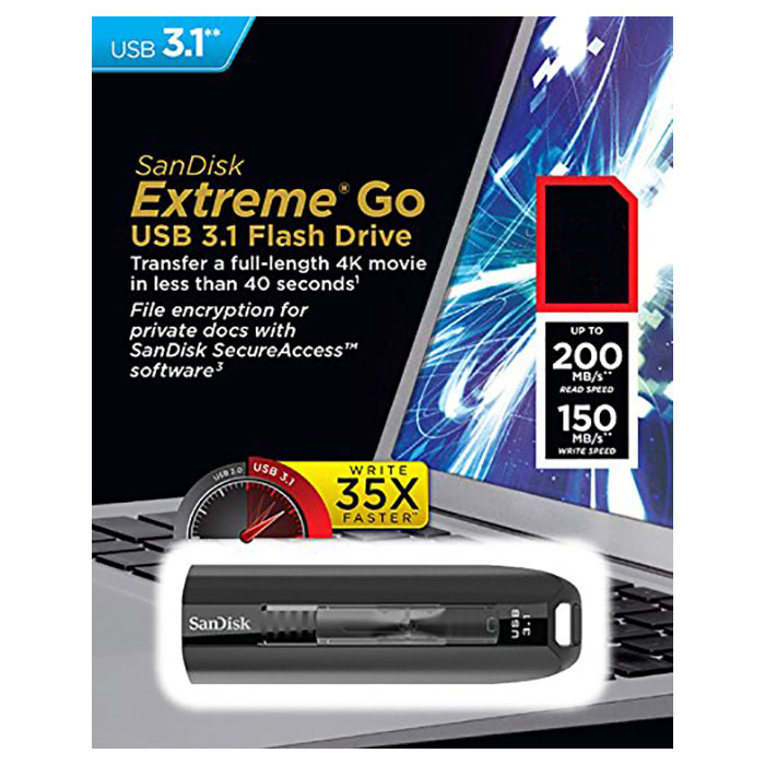Флешка SANDISK Extreme Go 128GB (SDCZ800-128G-G46)