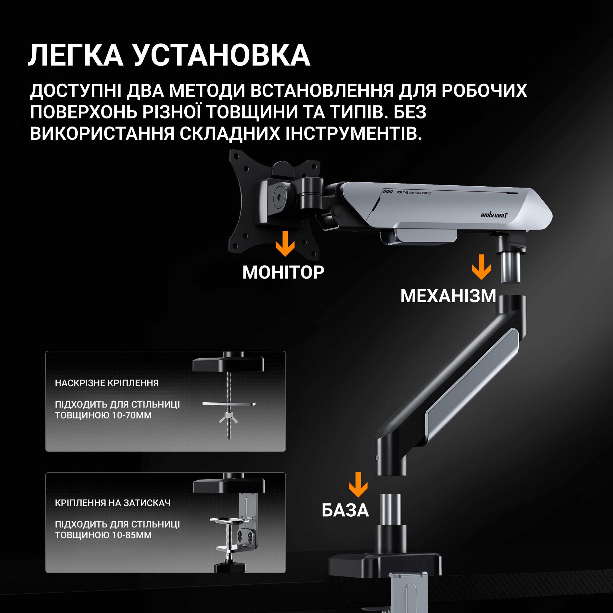 Настільне кріплення для монітора ANDA SEAT Stealth Pro II 17"-42" White/Gray