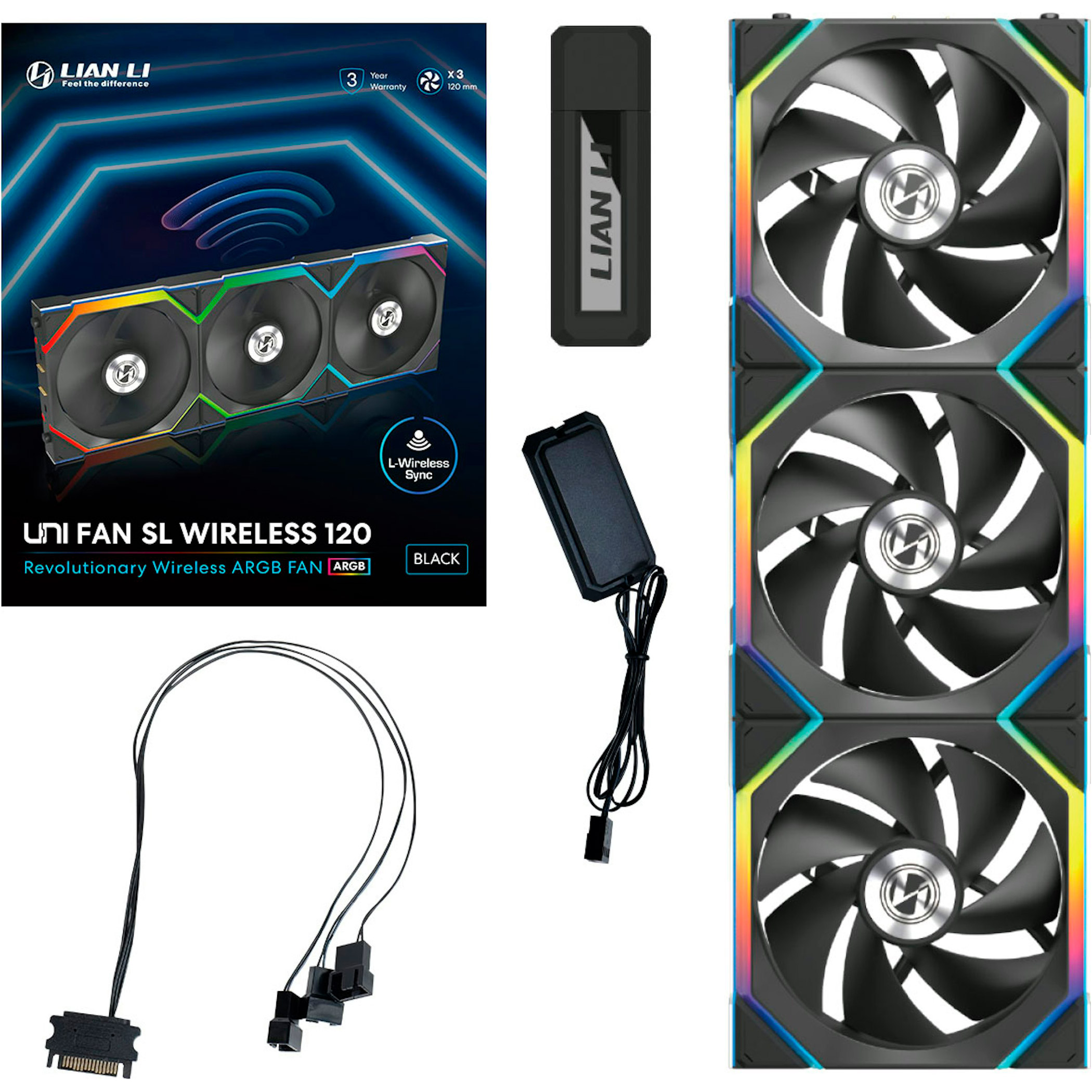Комплект вентиляторів LIAN LI Uni Fan SL Wireless 120 Black 3-Pack (G99.12SL1W3B.00)