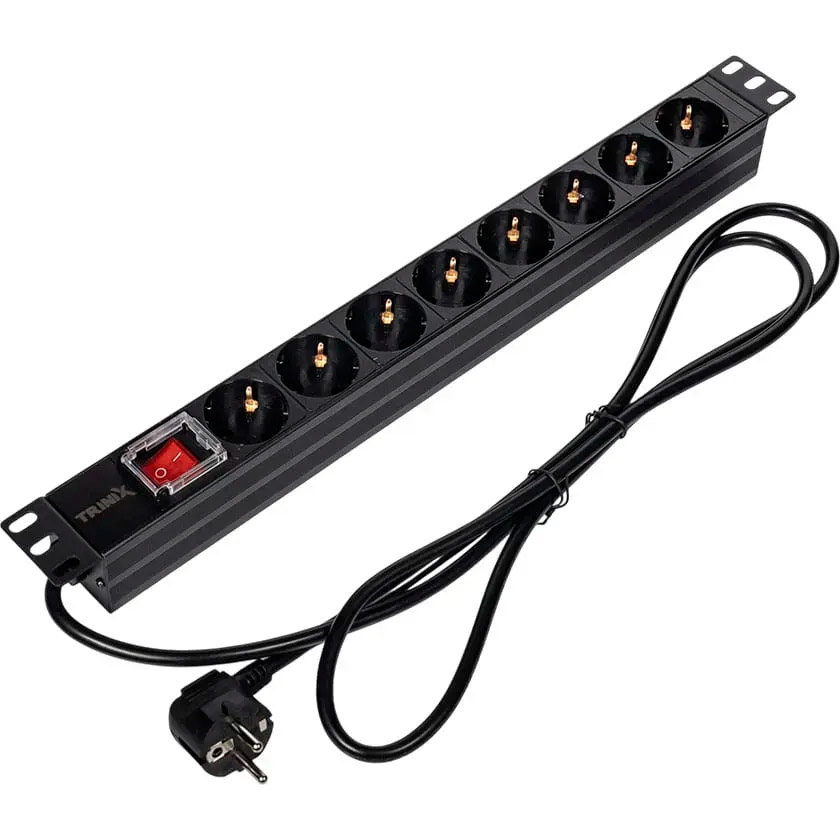 Блок розеток TRINIX 19", 1U, 8xSchuko, 16А, з вимикачем, 1.8м
