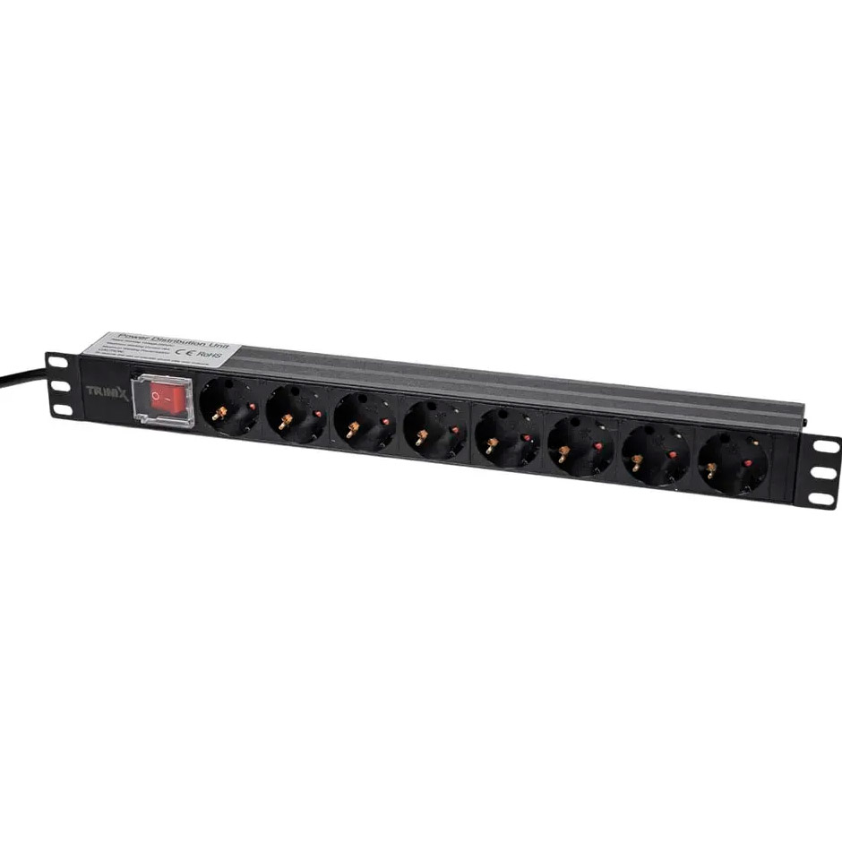 Блок розеток TRINIX 19", 1U, 8xSchuko, 16А, з вимикачем, 1.8м