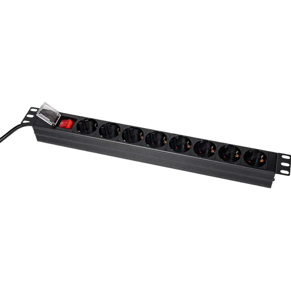 Блок розеток TRINIX 19", 1U, 8xSchuko, 16А, з вимикачем, 1.8м