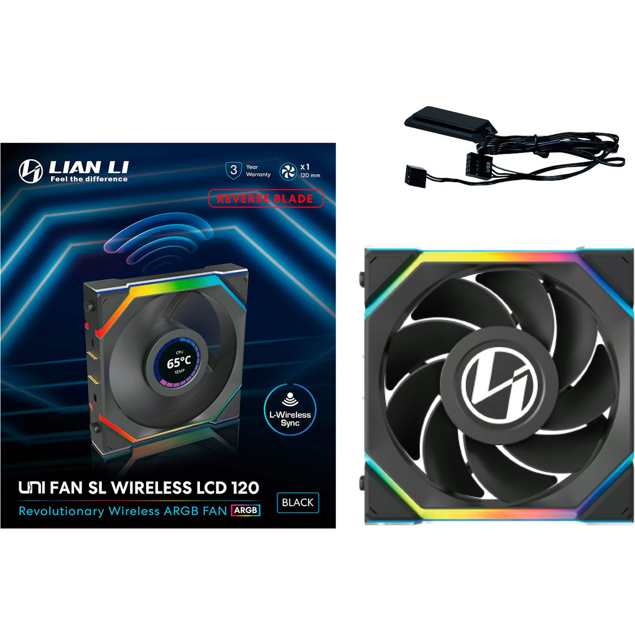 Вентилятор LIAN LI Uni Fan SL Wireless LCD 120 Reverse Blade Black (G99.12RSLLCD1W1B.00)