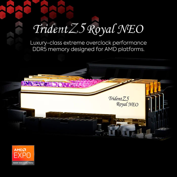 Модуль пам'яті G.SKILL Trident Z5 Royal Neo DDR5 6000MHz 64GB Kit 2x32GB Gold (F5-6000J2636H32GX2-TR5NG)
