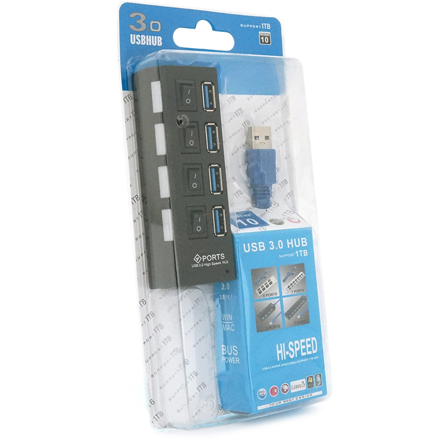 USB-хаб с выключателями VOLTRONIC YT-3H4S/1TB