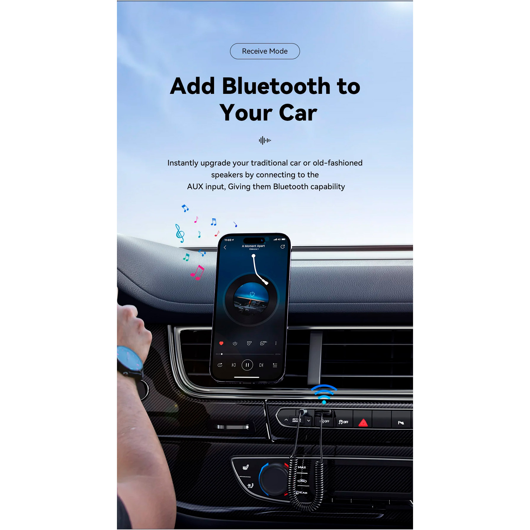 Bluetooth аудіо адаптер ESSAGER Lingfeng Aux BT5.0 Gray (EBT-LF01-P)