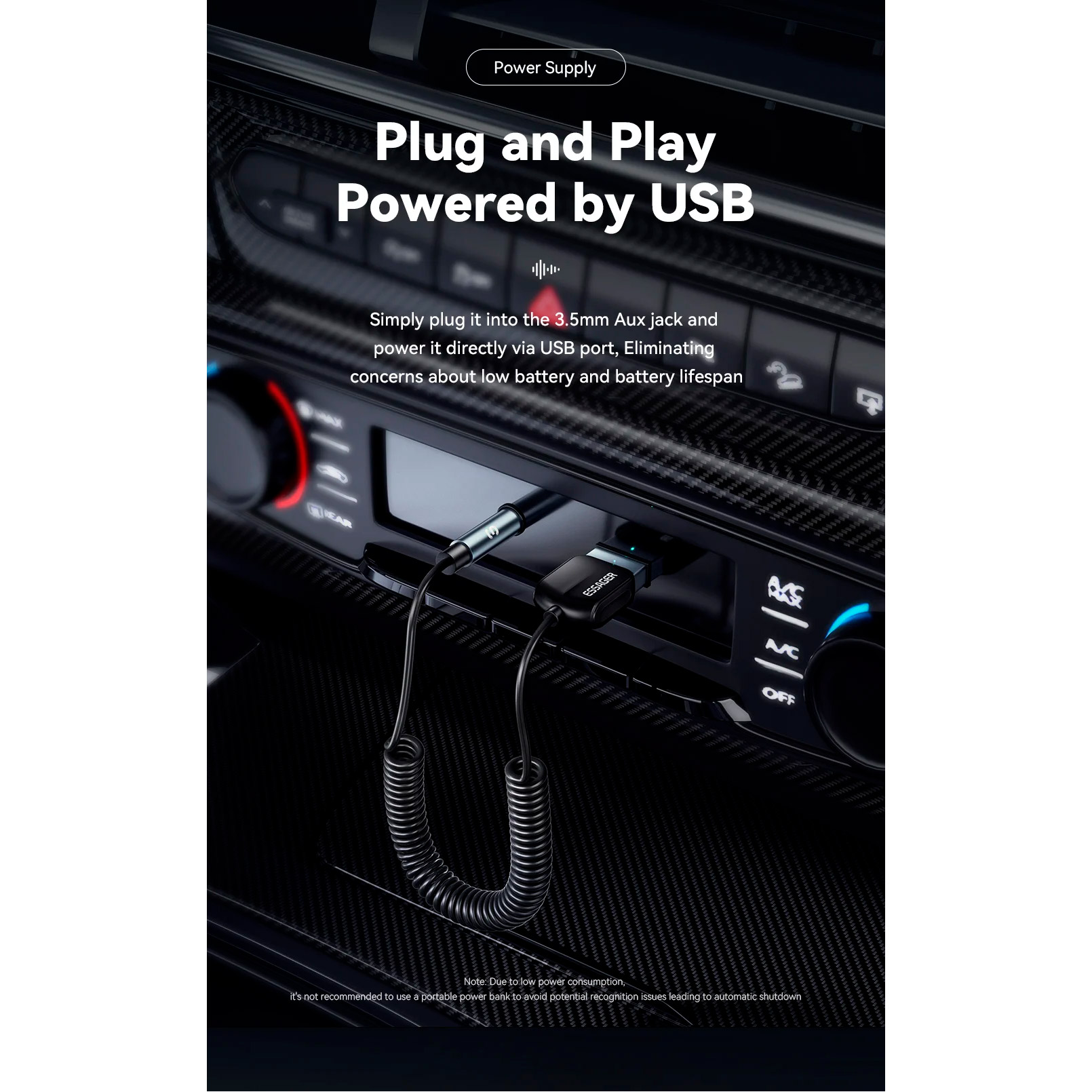 Bluetooth аудіо адаптер ESSAGER Lingfeng Aux BT5.0 Gray (EBT-LF01-P)