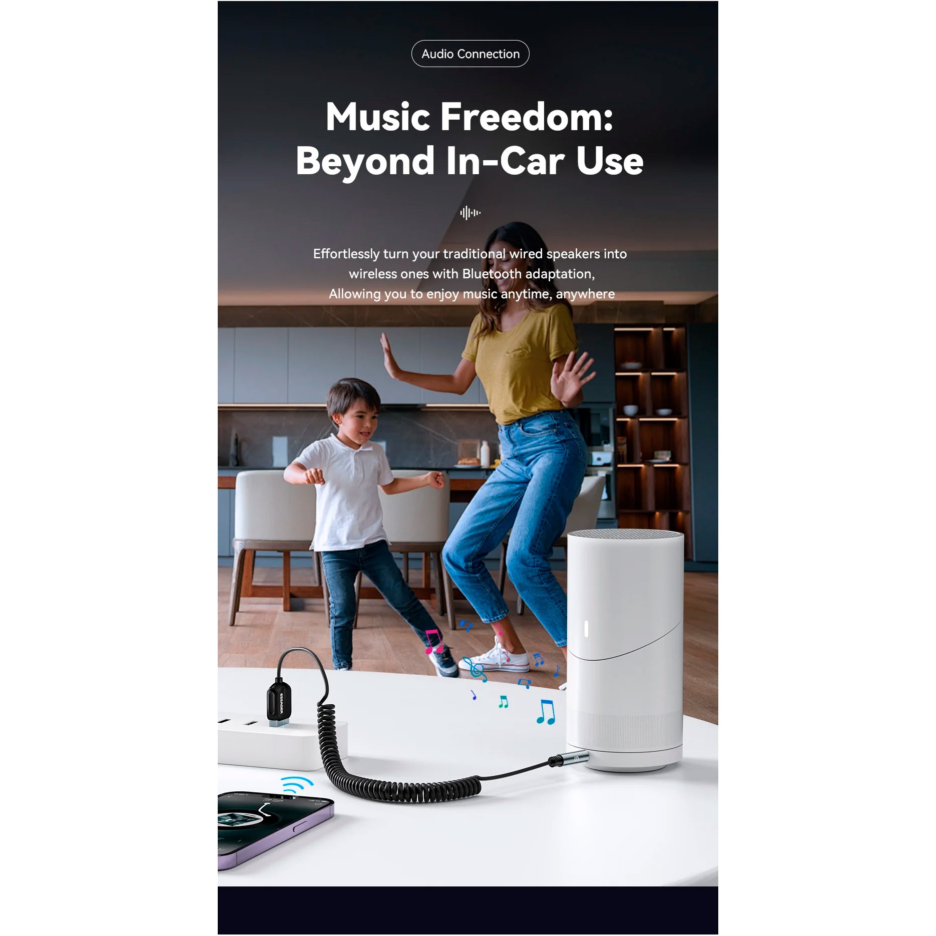Bluetooth аудіо адаптер ESSAGER Lingfeng Aux BT5.0 Gray (EBT-LF01-P)