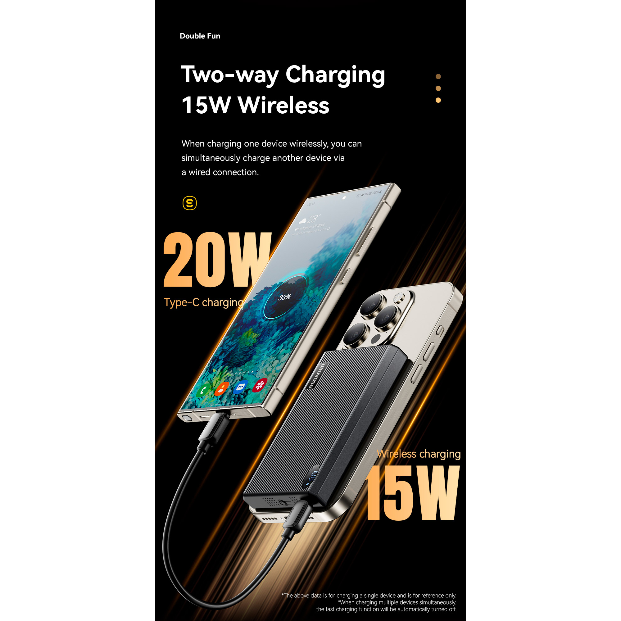 Повербанк MagSafe ESSAGER Shining Magnetic Wireless 1xUSB-C PD3.0, QC3.0 20W 10000mAh Gray