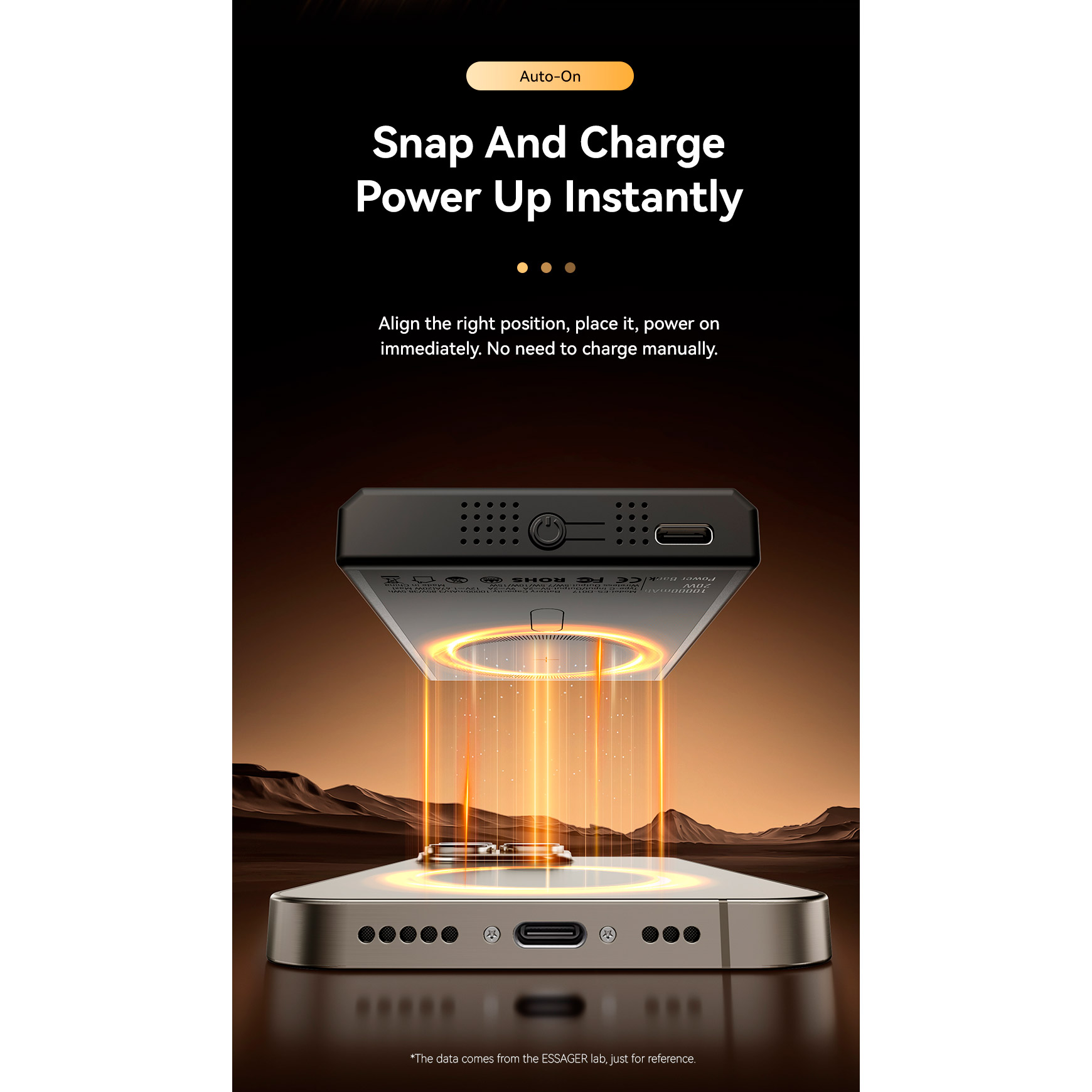 Повербанк MagSafe ESSAGER Shining Magnetic Wireless 1xUSB-C PD3.0, QC3.0 20W 10000mAh Gray