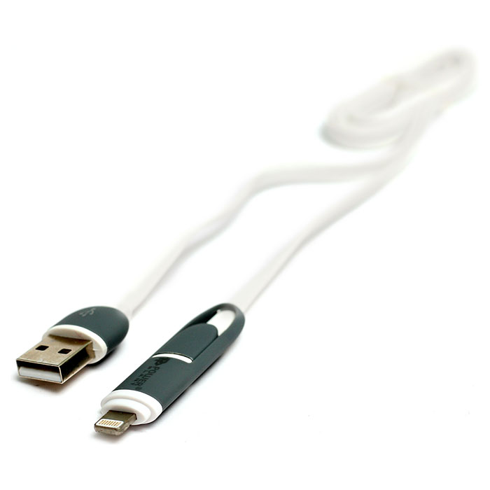 Кабель POWERPLANT USB2.0 AM/Apple Lightning/Micro-BM Flat White 1м (KD00AS1292)