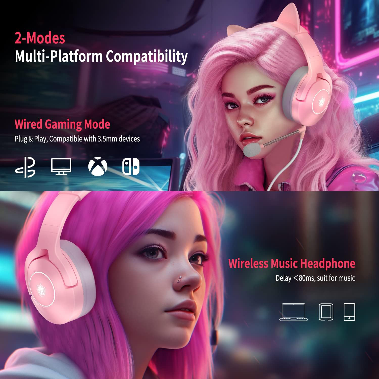 Навушники геймерскі KOTION EACH Q9 Pink
