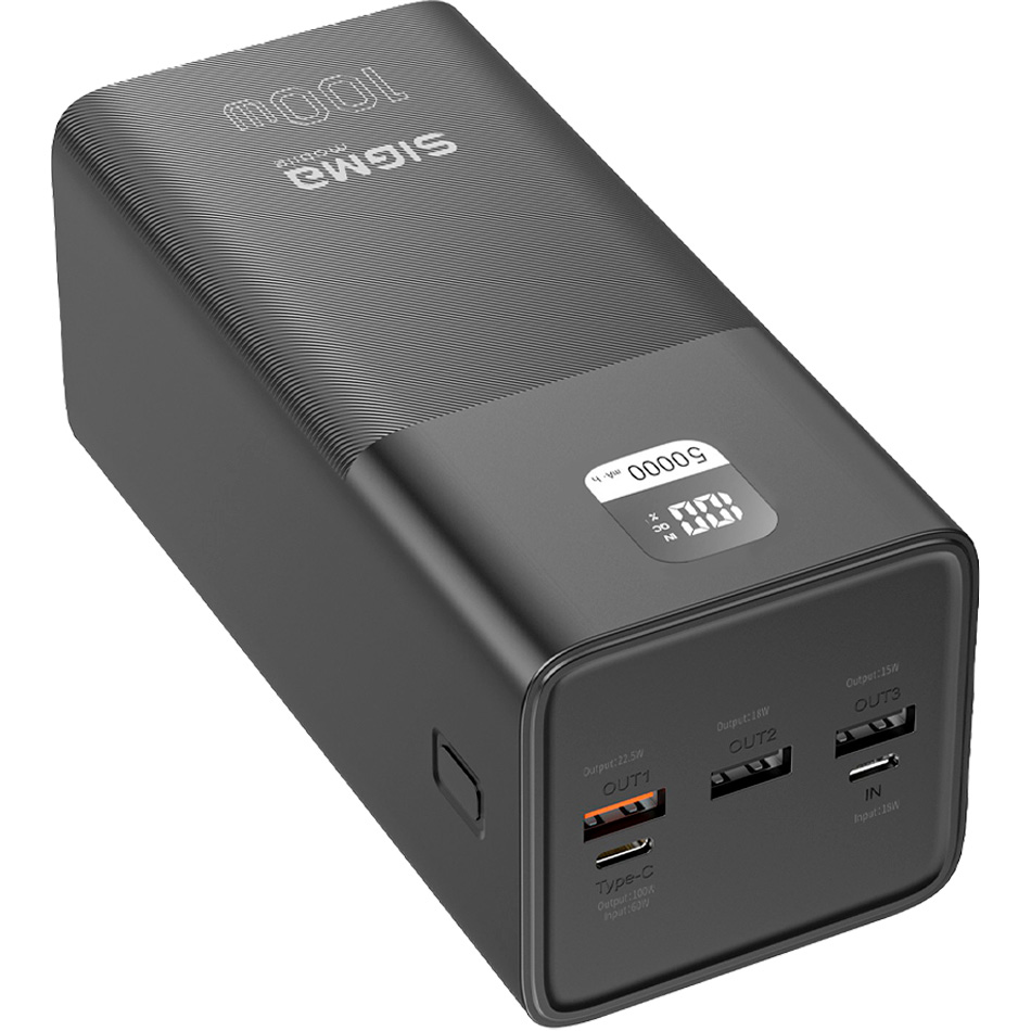 Повербанк SIGMA SI50A6QLX 100W 50000mAh Black