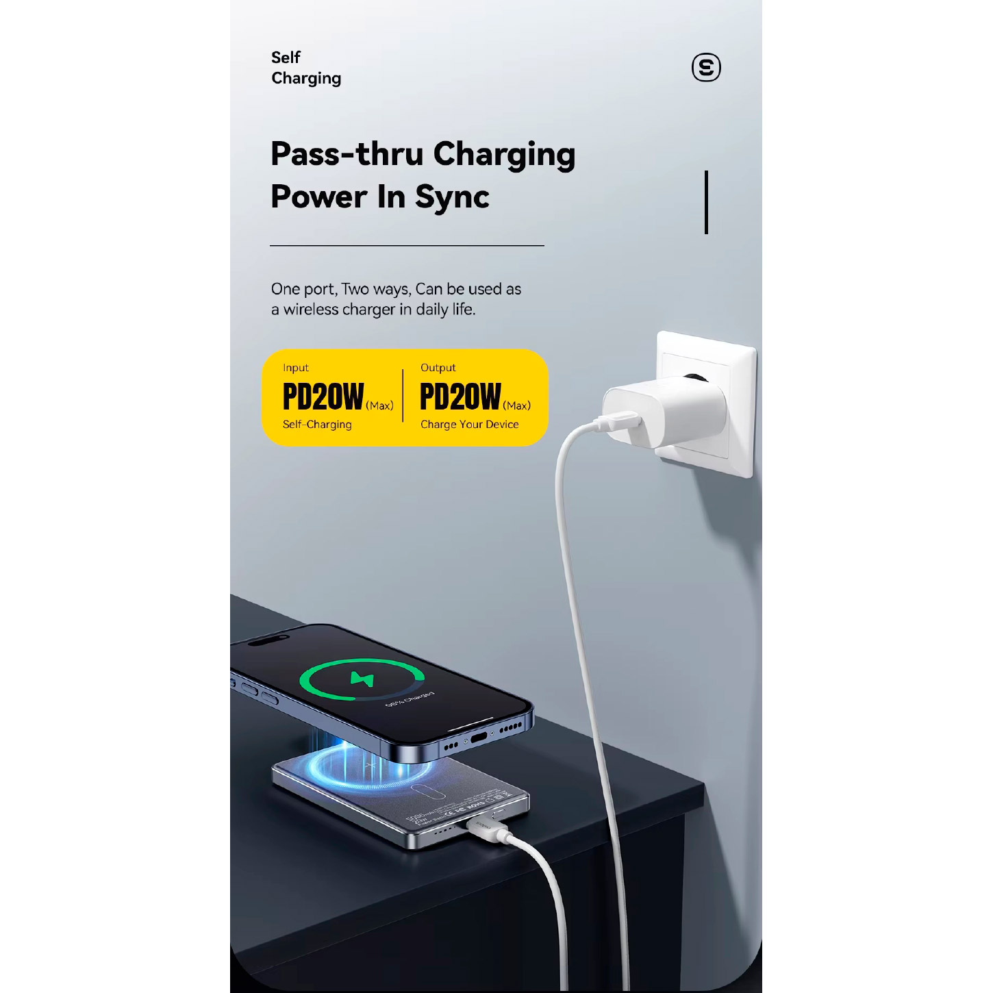 Повербанк MagSafe ESSAGER Cross-Border Magnetic Wireless 1xUSB-C PD3.0,QC3.0 20W 5000mAh Space Gray