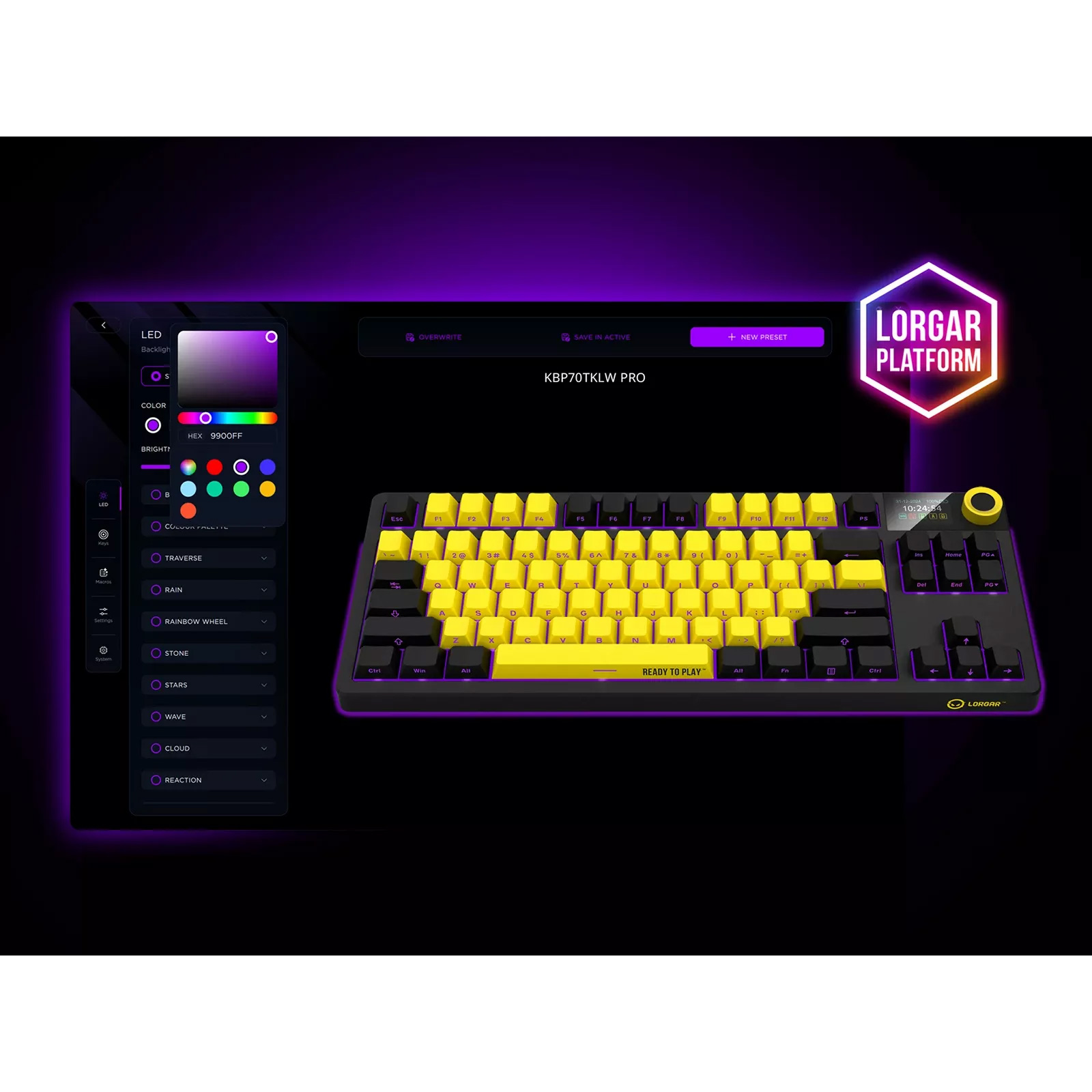Клавіатура бездротова LORGAR KBP70TKLW Black/Yellow (LRG-KBP70TKLW-YL-US)