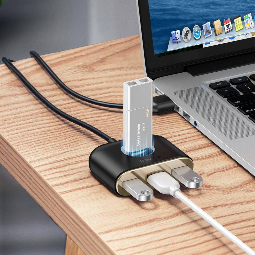 USB-хаб BASEUS Square Round 4-in-1 USB Hub Adapter Black (CAHUB-AY01)