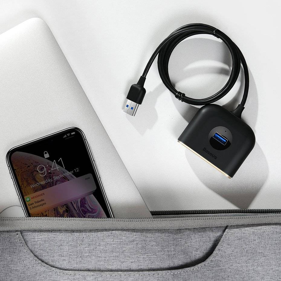USB-хаб BASEUS Square Round 4-in-1 USB Hub Adapter Black (CAHUB-AY01)