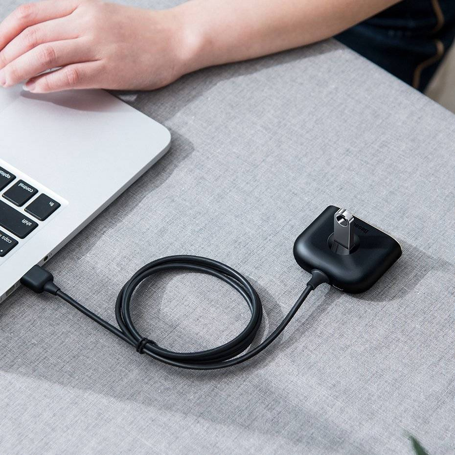 USB-хаб BASEUS Square Round 4-in-1 USB Hub Adapter Black (CAHUB-AY01)